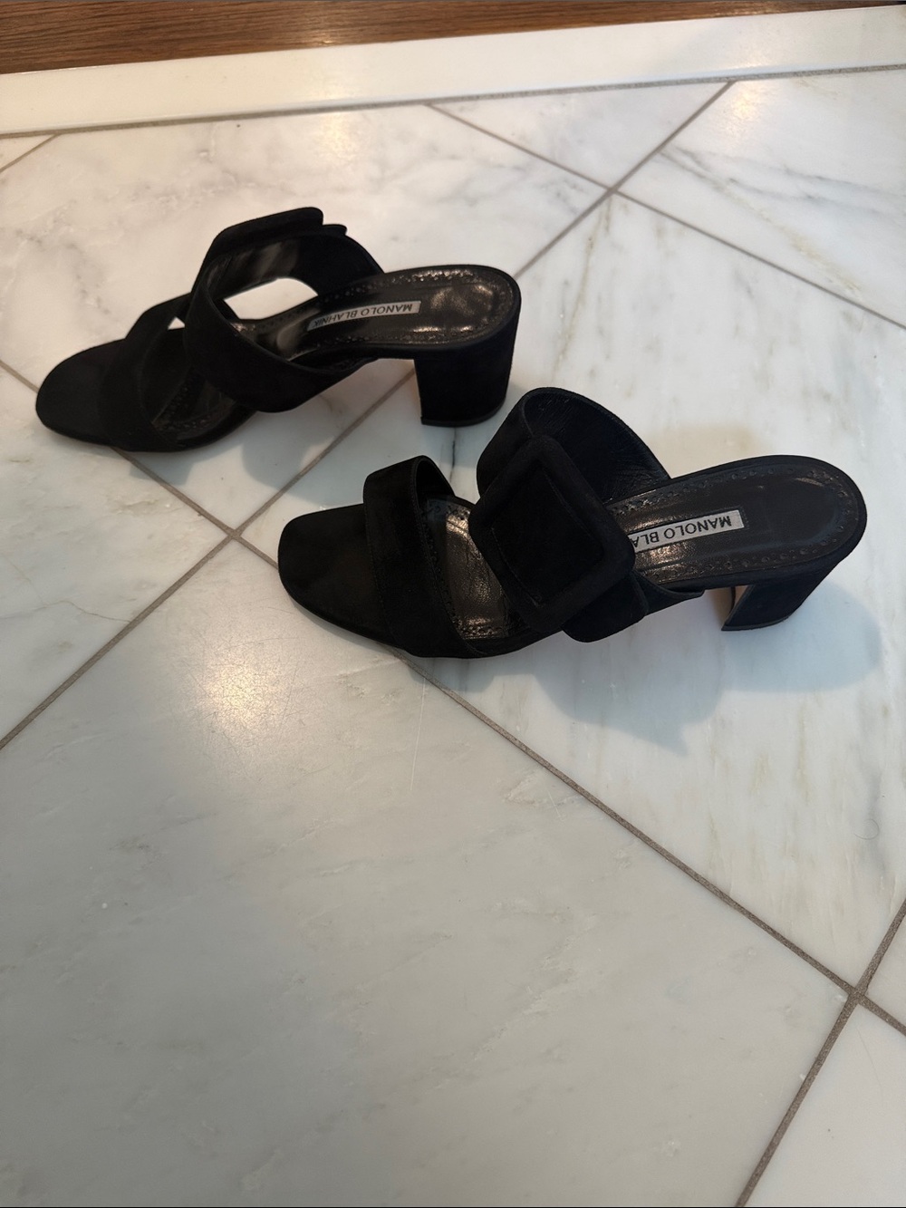 Manolo Blahnik Titubanew Suede Buckle Slide Sandals - Picture 4 of 9